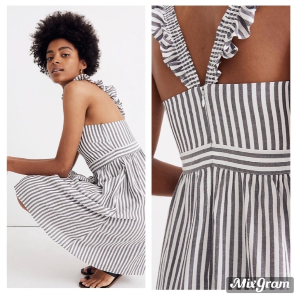 MADEWELL NWT Stripe Ruffle Strap Dress 4